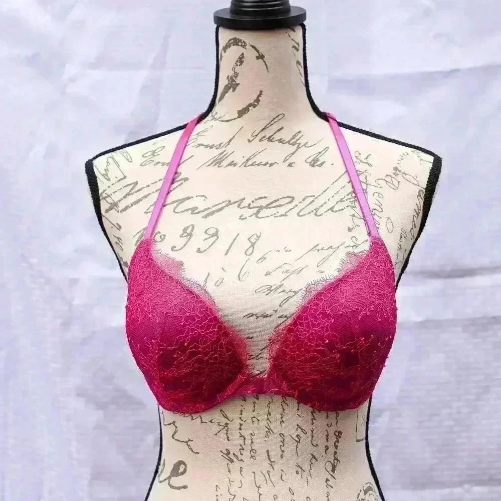 Victoria's Secret Size 34C Very Sexy Push-up pink lace front clasp ladder back b